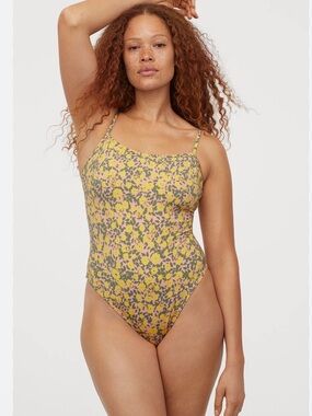 H&M Floral Botanical Ditsy Print Square Neck One Piece Swimsuit